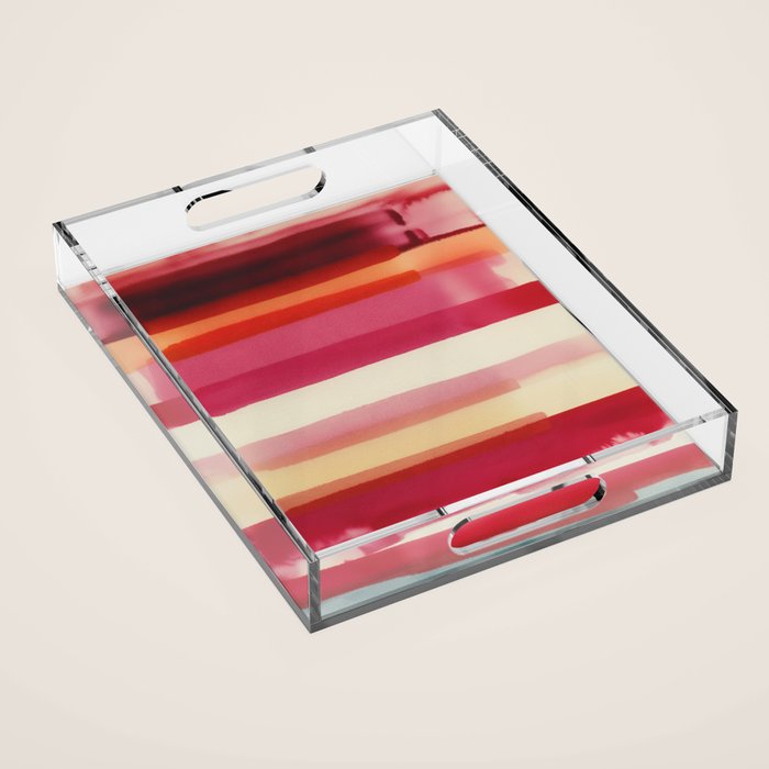 Watercolor Stripe Pattern in Warm Red Pink and Cream Acrylic Tray Gallery Image 1