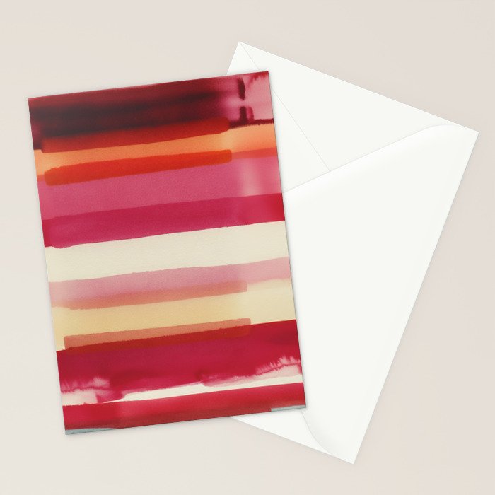 Watercolor Stripe Pattern in Warm Red Pink and Cream Stationery Card Gallery Image 2