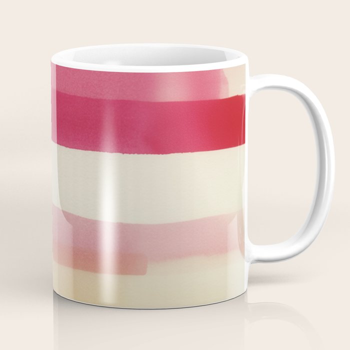 Watercolor Stripe Pattern in Warm Red Pink and Cream Coffee Mug Gallery Image 1