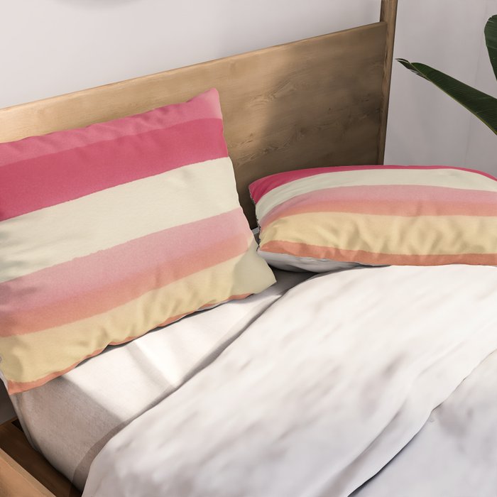 Watercolor Stripe Pattern in Warm Red Pink and Cream Pillow Sham Gallery Image 2