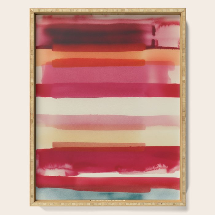Watercolor Stripe Pattern in Warm Red Pink and Cream Serving Tray Gallery Image 1