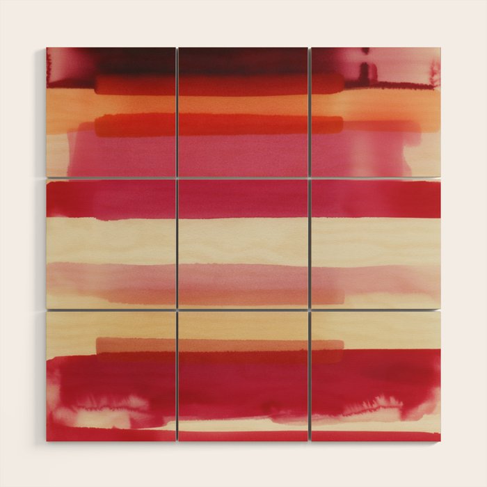 Watercolor Stripe Pattern in Warm Red Pink and Cream Wood Wall Art Gallery Image 1