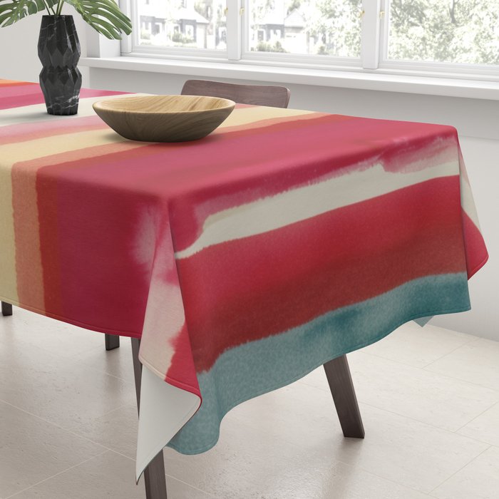 Watercolor Stripe Pattern in Warm Red Pink and Cream Tablecloth Gallery Image 3