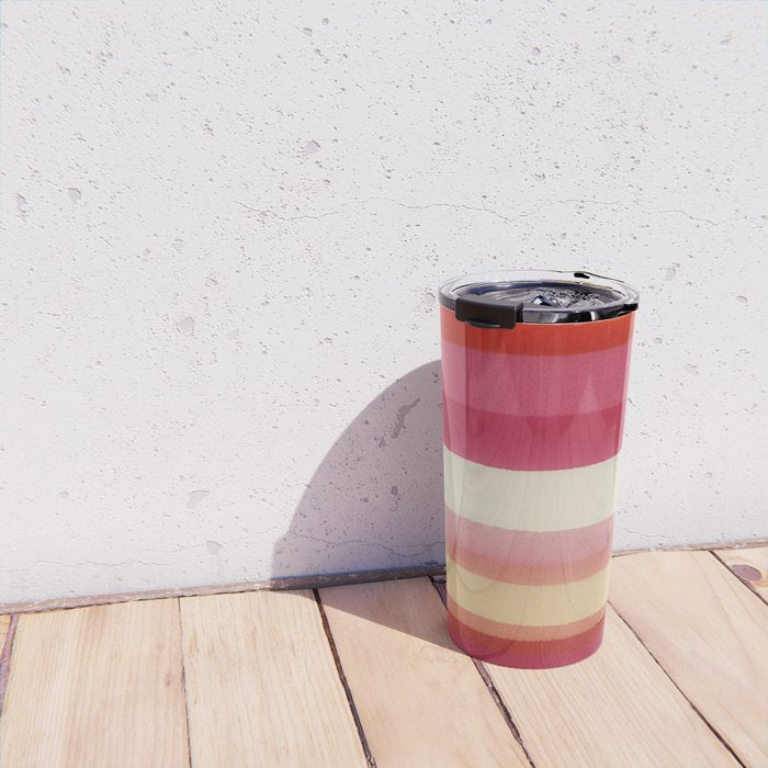 Watercolor Stripe Pattern in Warm Red Pink and Cream Travel Mug Gallery Image 4