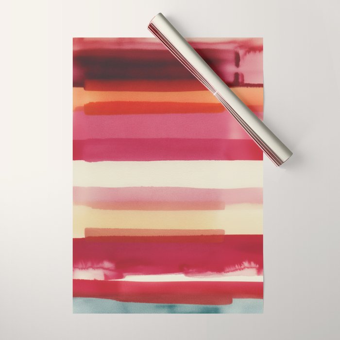 Watercolor Stripe Pattern in Warm Red Pink and Cream Wrapping Paper Gallery Image 1
