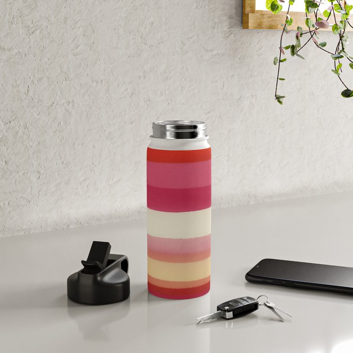 Watercolor Stripe Pattern in Warm Red Pink and Cream Water Bottle Gallery Image 4