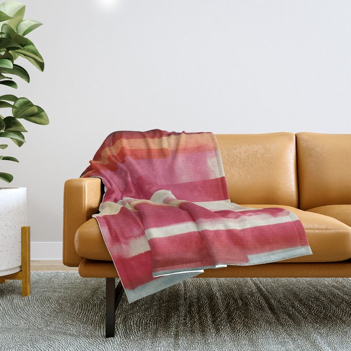Watercolor Stripe Pattern in Warm Red Pink and Cream Throw Blanket Gallery Image 1