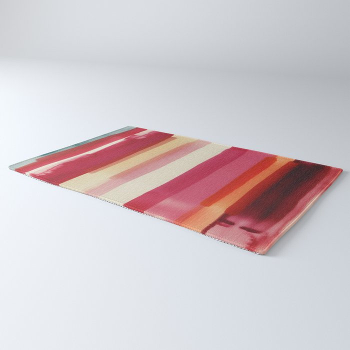 Watercolor Stripe Pattern in Warm Red Pink and Cream Rug Gallery Image 3