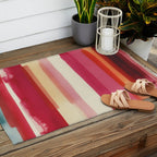 Watercolor Stripe Pattern in Warm Red Pink and Cream Outdoor Rug Gallery Image 2