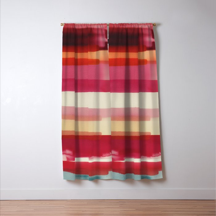 Watercolor Stripe Pattern in Warm Red Pink and Cream Window Curtain Gallery Image 3