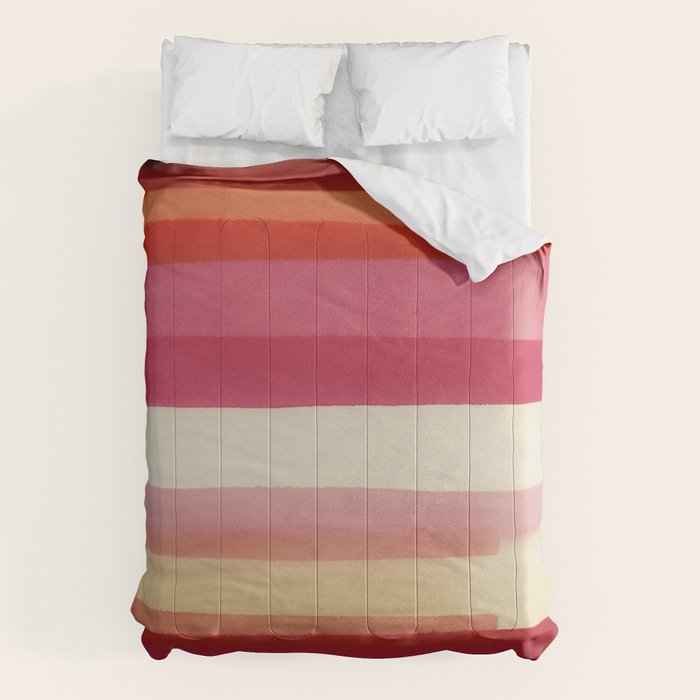 Watercolor Stripe Pattern in Warm Red Pink and Cream Comforter Gallery Image 6