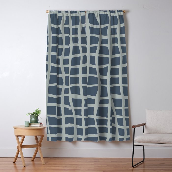 Modern Mesh Pattern in Neutral Blue Gray Window Curtain Gallery Image 5
