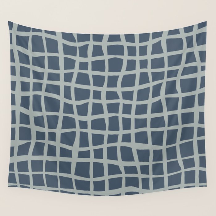 Modern Mesh Pattern in Neutral Blue Gray Wall Tapestry Gallery Image 1