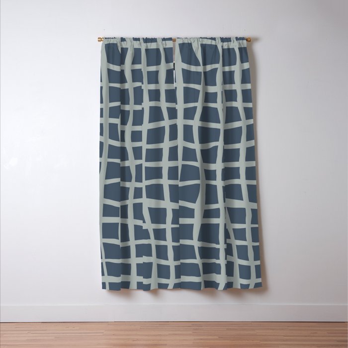 Modern Mesh Pattern in Neutral Blue Gray Window Curtain Gallery Image 3