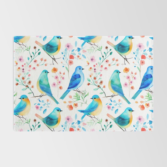 Birds and botanical flowers in a seamless pattern Rug Gallery Image 2