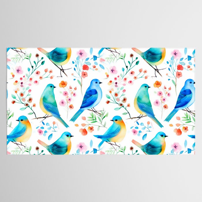 Birds and botanical flowers in a seamless pattern Tablecloth Gallery Image 2