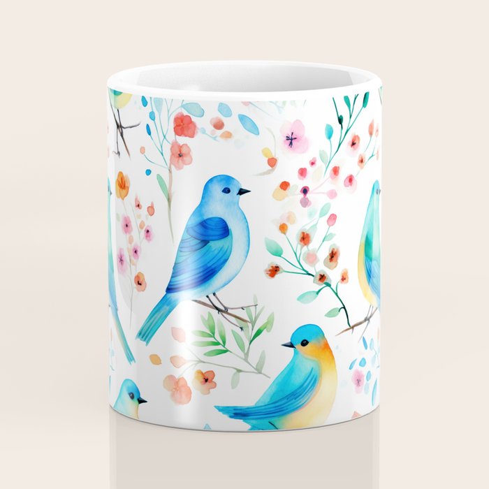 Birds and botanical flowers in a seamless pattern Coffee Mug Gallery Image 4
