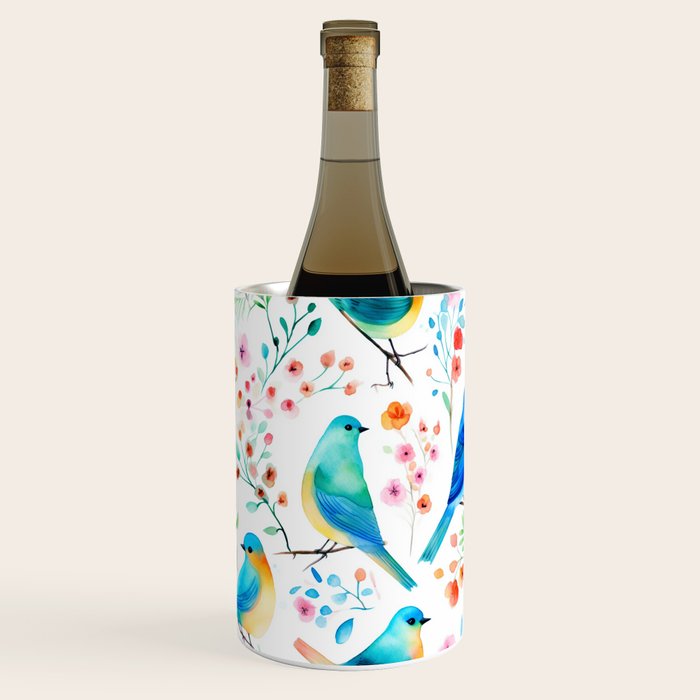 Birds and botanical flowers in a seamless pattern Wine Chiller Gallery Image 2