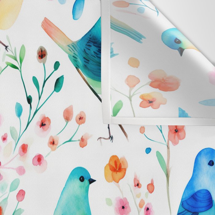 Birds and botanical flowers in a seamless pattern Wall Tapestry Gallery Image 3
