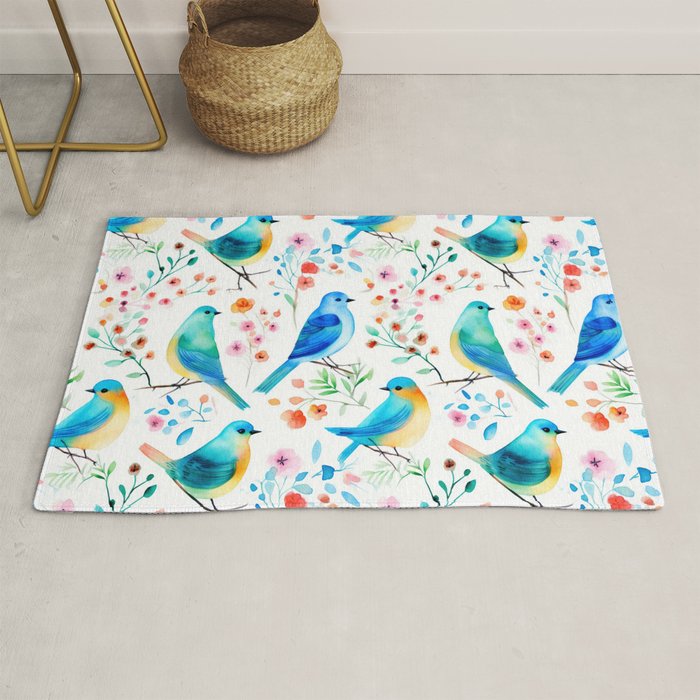 Birds and botanical flowers in a seamless pattern Rug Gallery Image 1