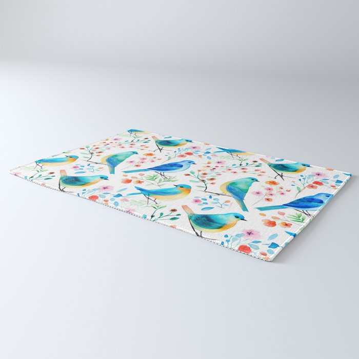 Birds and botanical flowers in a seamless pattern Rug Gallery Image 3