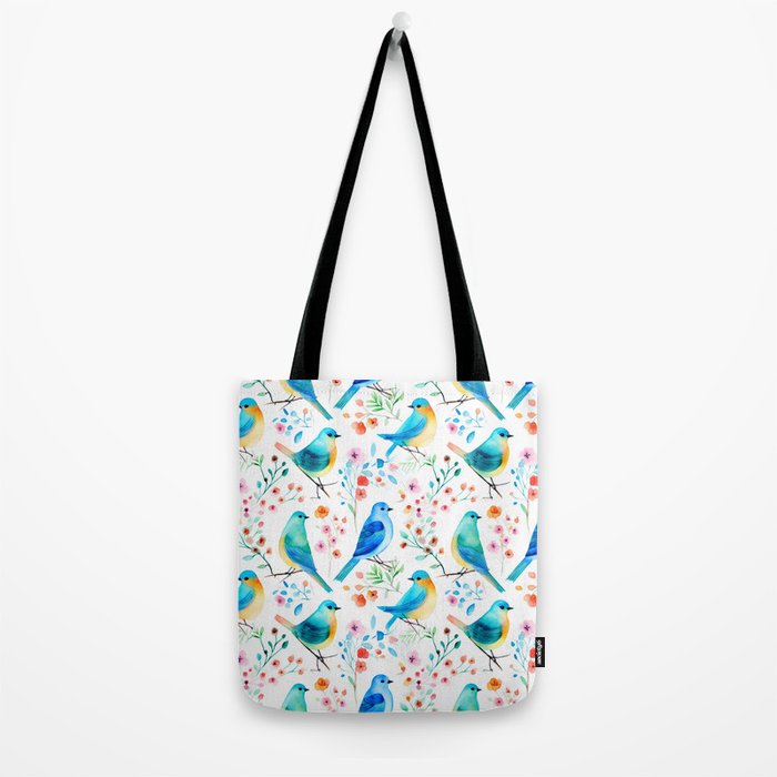 Birds and botanical flowers in a seamless pattern Tote Bag Gallery Image 2