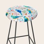 Birds and botanical flowers in a seamless pattern Stool Gallery Image 2