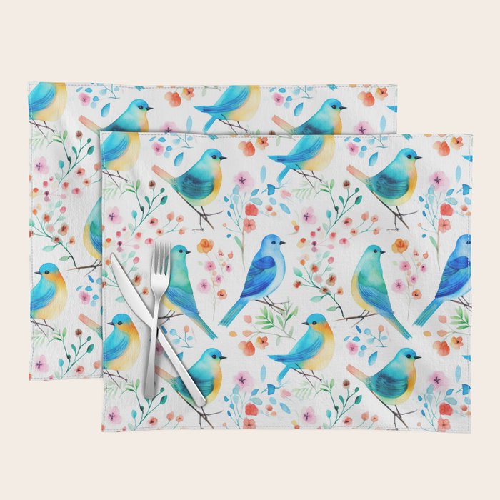 Birds and botanical flowers in a seamless pattern Placemat Gallery Image 2