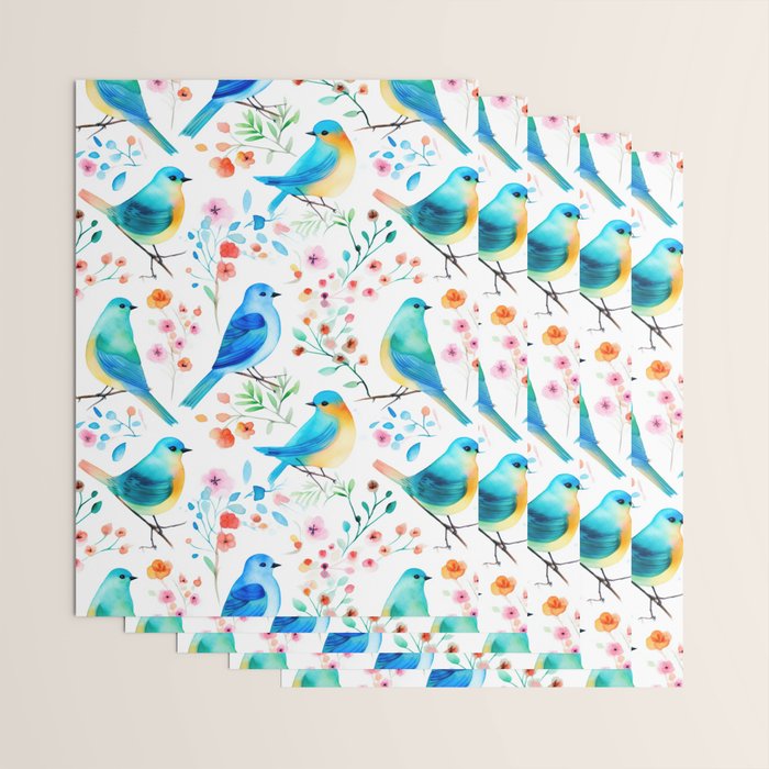 Birds and botanical flowers in a seamless pattern Wrapping Paper Gallery Image 3