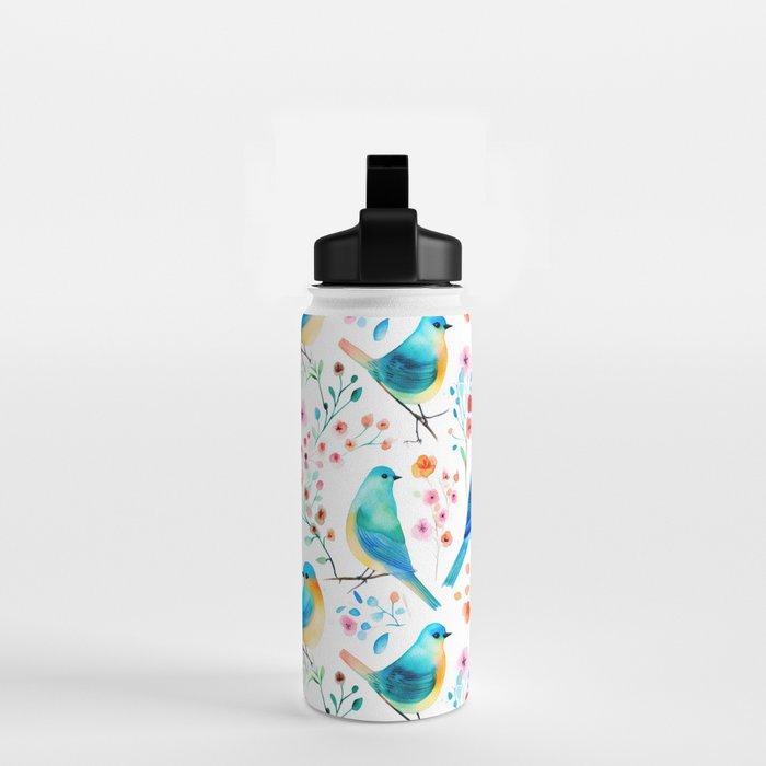 Birds and botanical flowers in a seamless pattern Water Bottle Gallery Image 2