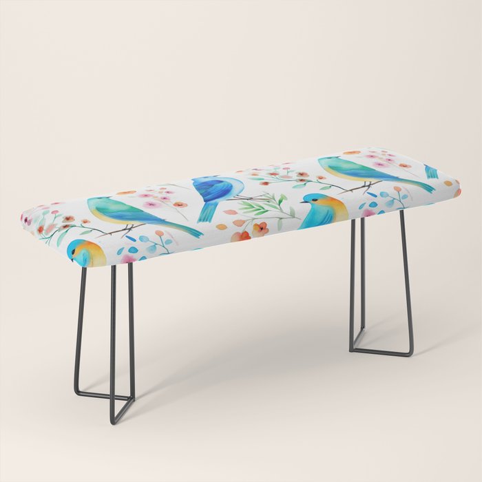 Birds and botanical flowers in a seamless pattern Bench Gallery Image 1