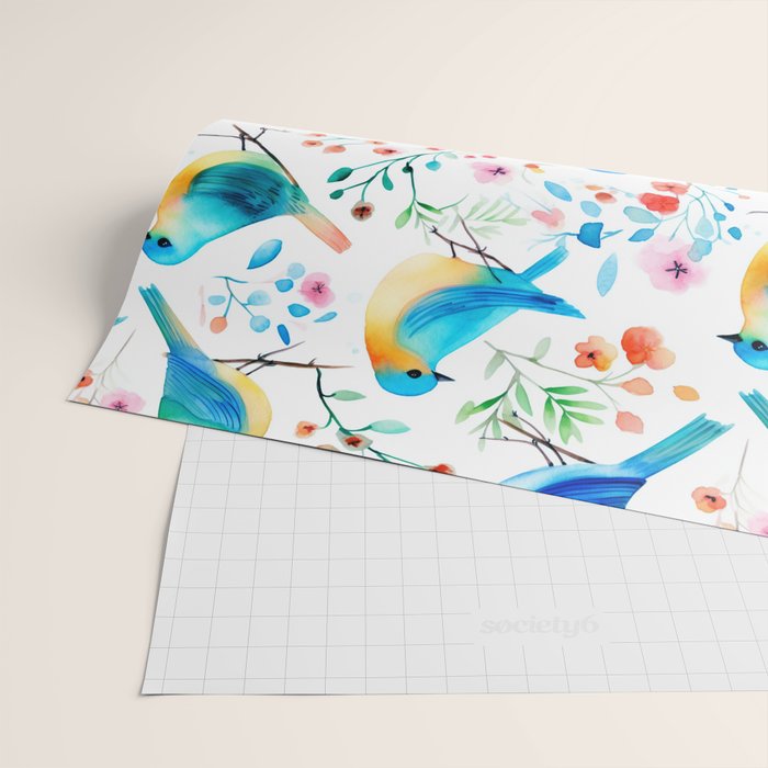 Birds and botanical flowers in a seamless pattern Wrapping Paper Gallery Image 2