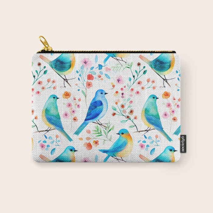 Birds and botanical flowers in a seamless pattern Carry All Pouch Gallery Image 1