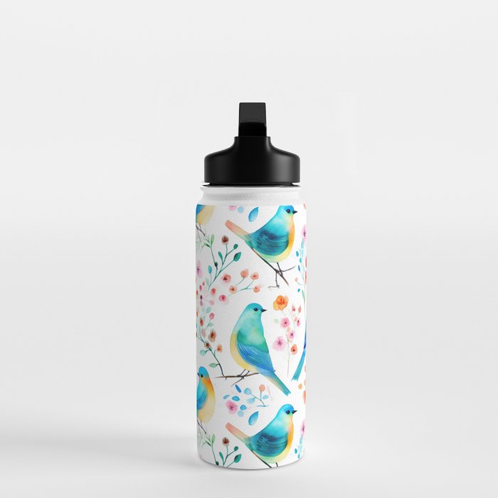 Birds and botanical flowers in a seamless pattern Water Bottle Gallery Image 3