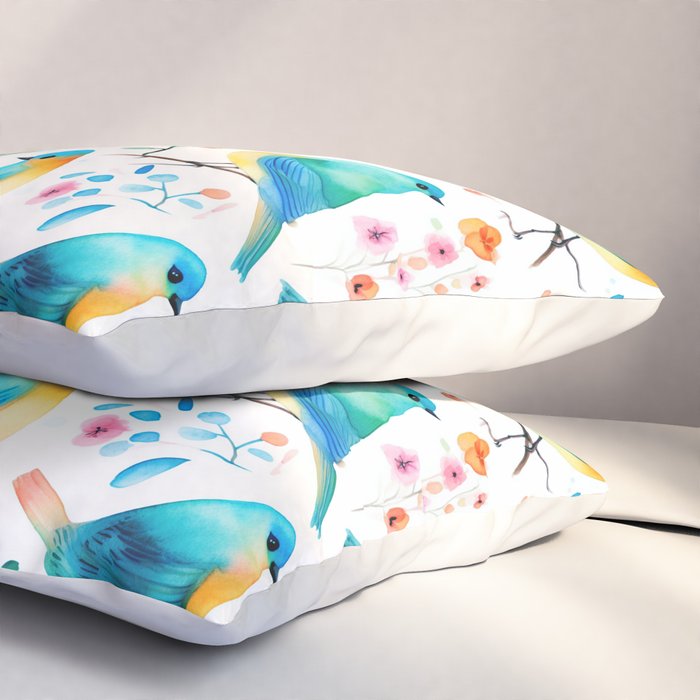 Birds and botanical flowers in a seamless pattern Pillow Sham Gallery Image 3