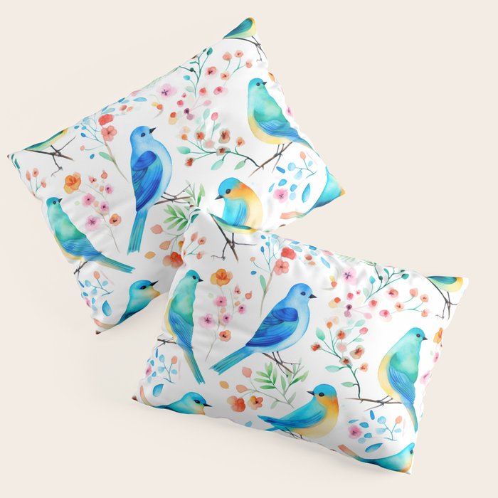 Birds and botanical flowers in a seamless pattern Pillow Sham Gallery Image 3