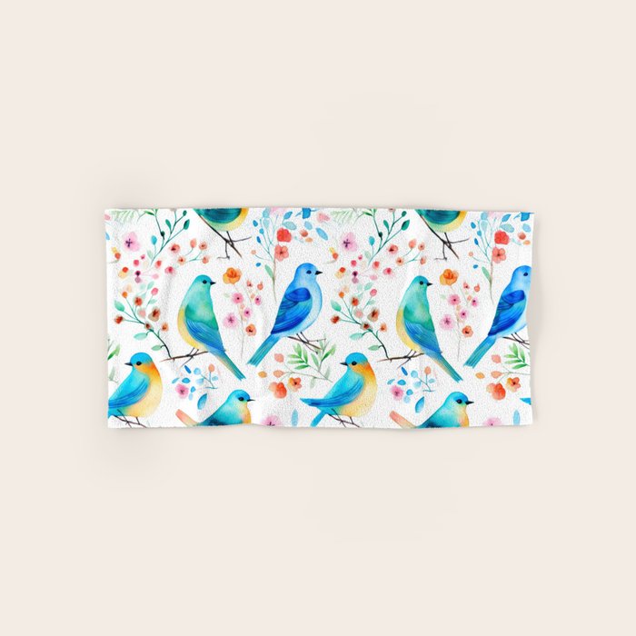 Birds and botanical flowers in a seamless pattern Bath Towel Gallery Image 1