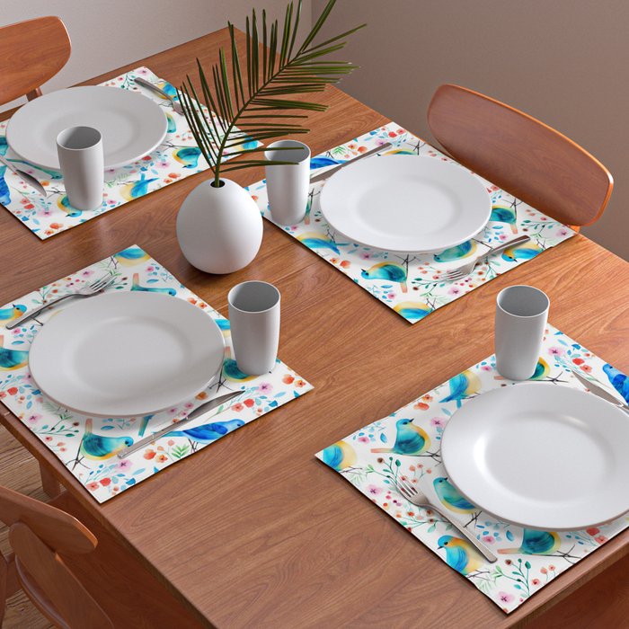 Birds and botanical flowers in a seamless pattern Placemat Gallery Image 2
