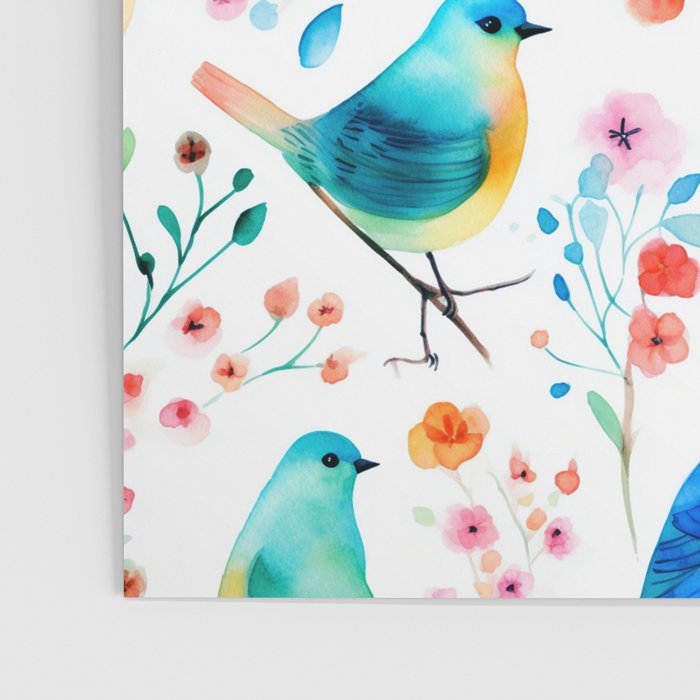Birds and botanical flowers in a seamless pattern Poster Gallery Image 3