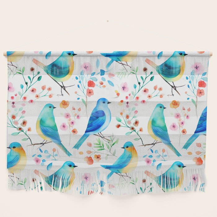 Birds and botanical flowers in a seamless pattern Wall Hanging Gallery Image 1