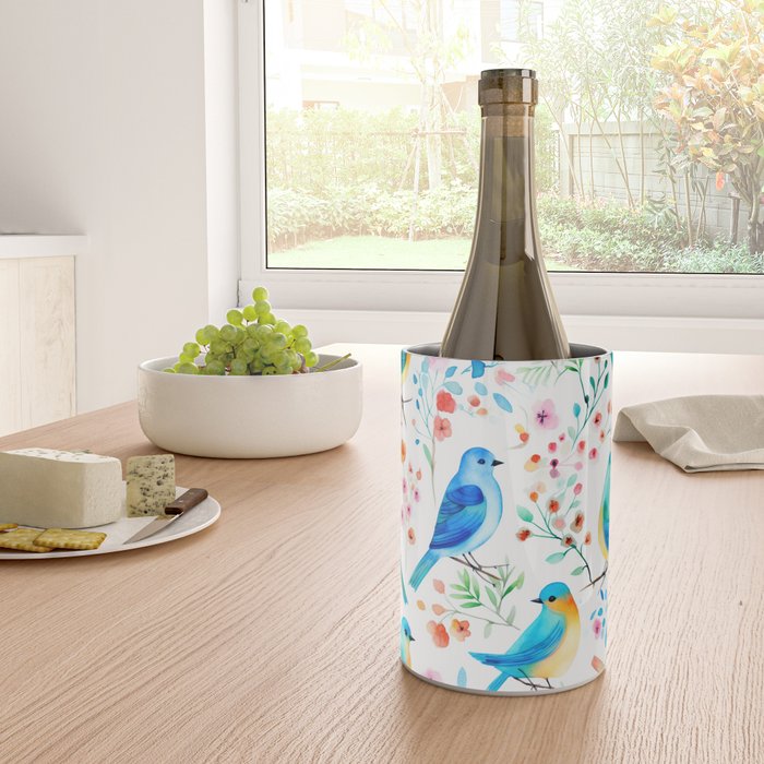 Birds and botanical flowers in a seamless pattern Wine Chiller Gallery Image 4
