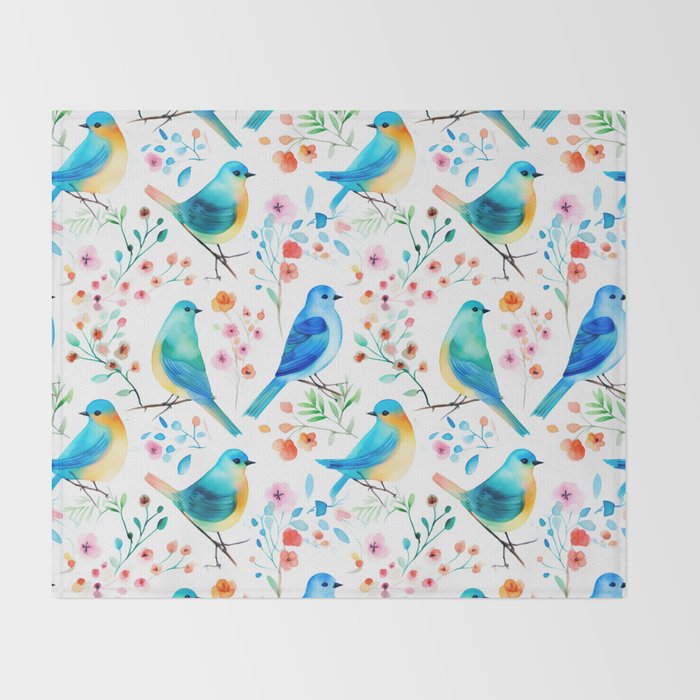 Birds and botanical flowers in a seamless pattern Throw Blanket Gallery Image 2