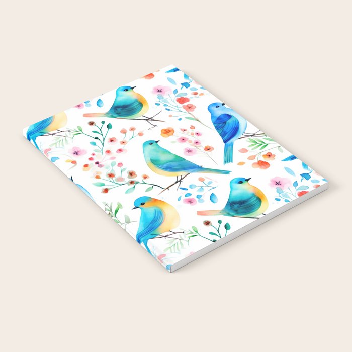 Birds and botanical flowers in a seamless pattern Notebook Gallery Image 2