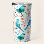 Birds and botanical flowers in a seamless pattern Travel Mug Gallery Image 3