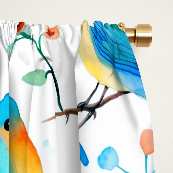 Birds and botanical flowers in a seamless pattern Window Curtain Gallery Image 2