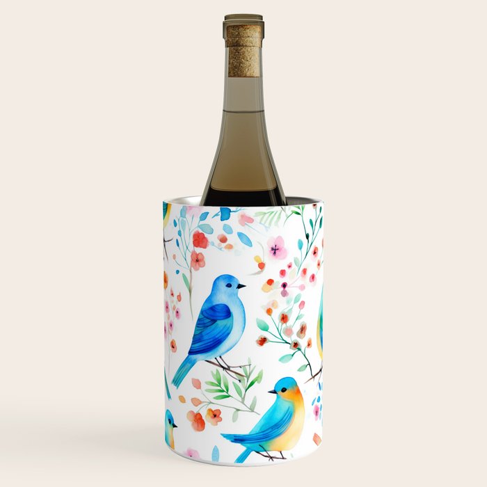 Birds and botanical flowers in a seamless pattern Wine Chiller Gallery Image 1