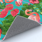 Flamingo birds and tropical garden          watercolor Rug Gallery Image 4