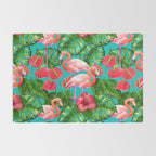 Flamingo birds and tropical garden          watercolor Rug Gallery Image 2