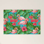 Flamingo birds and tropical garden          watercolor Welcome Mat Gallery Image 1