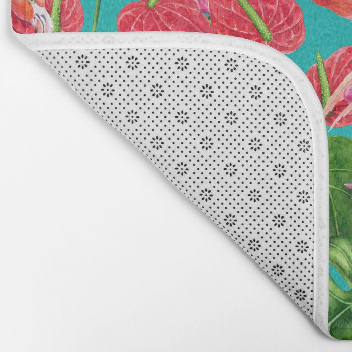 Flamingo birds and tropical garden          watercolor Bath Mat Gallery Image 2